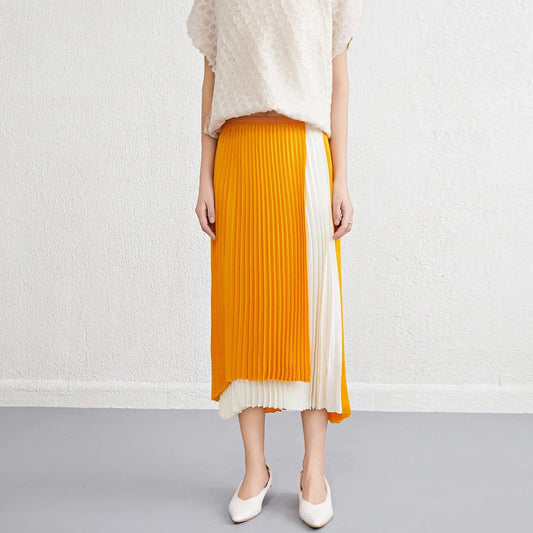 Two Tone Pleated Long Skirt KNOWRIC