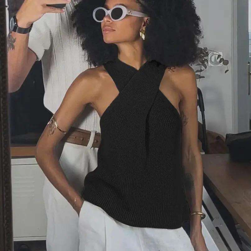 Chic Comfort: The Versatile Cross-Halter Knitted Top KNOWRIC