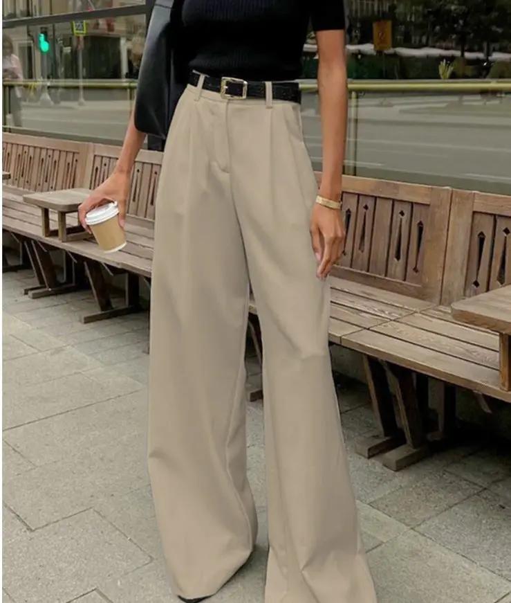 Solid Wide Leg Pants Without Belt KNOWRIC