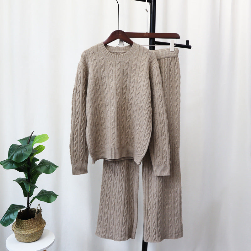 Cozy Knitted Sweater & Wide-Leg Pants Two-Piece Set - KNOWRIC