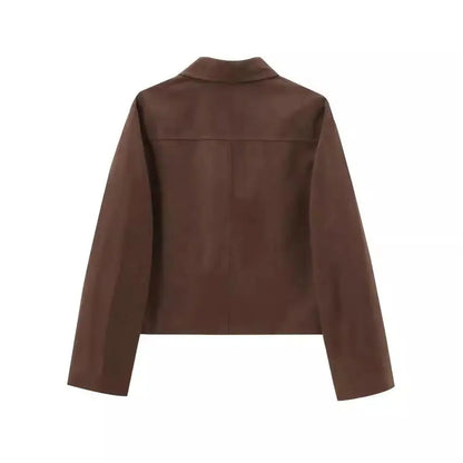 Retro 'Old Money' Suede Short Jacket - Thick Brown KNOWRIC
