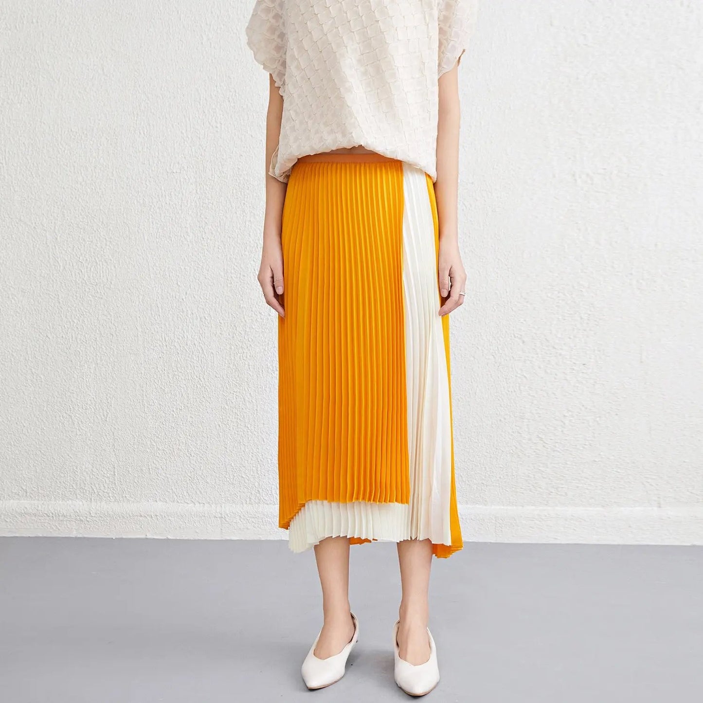 Two Tone Pleated Long Skirt KNOWRIC