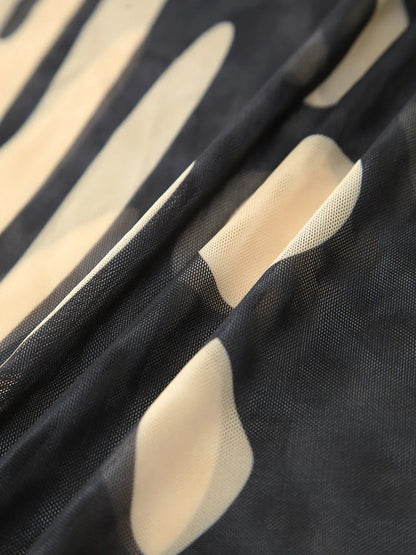 Bird Print Mesh Cover Up Maxi Skirt KNOWRIC