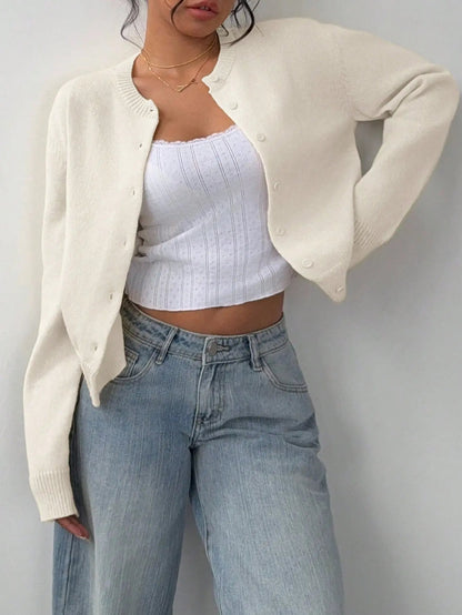 Slim-Fit Cropped Knitted Cardigan Sweater KNOWRIC