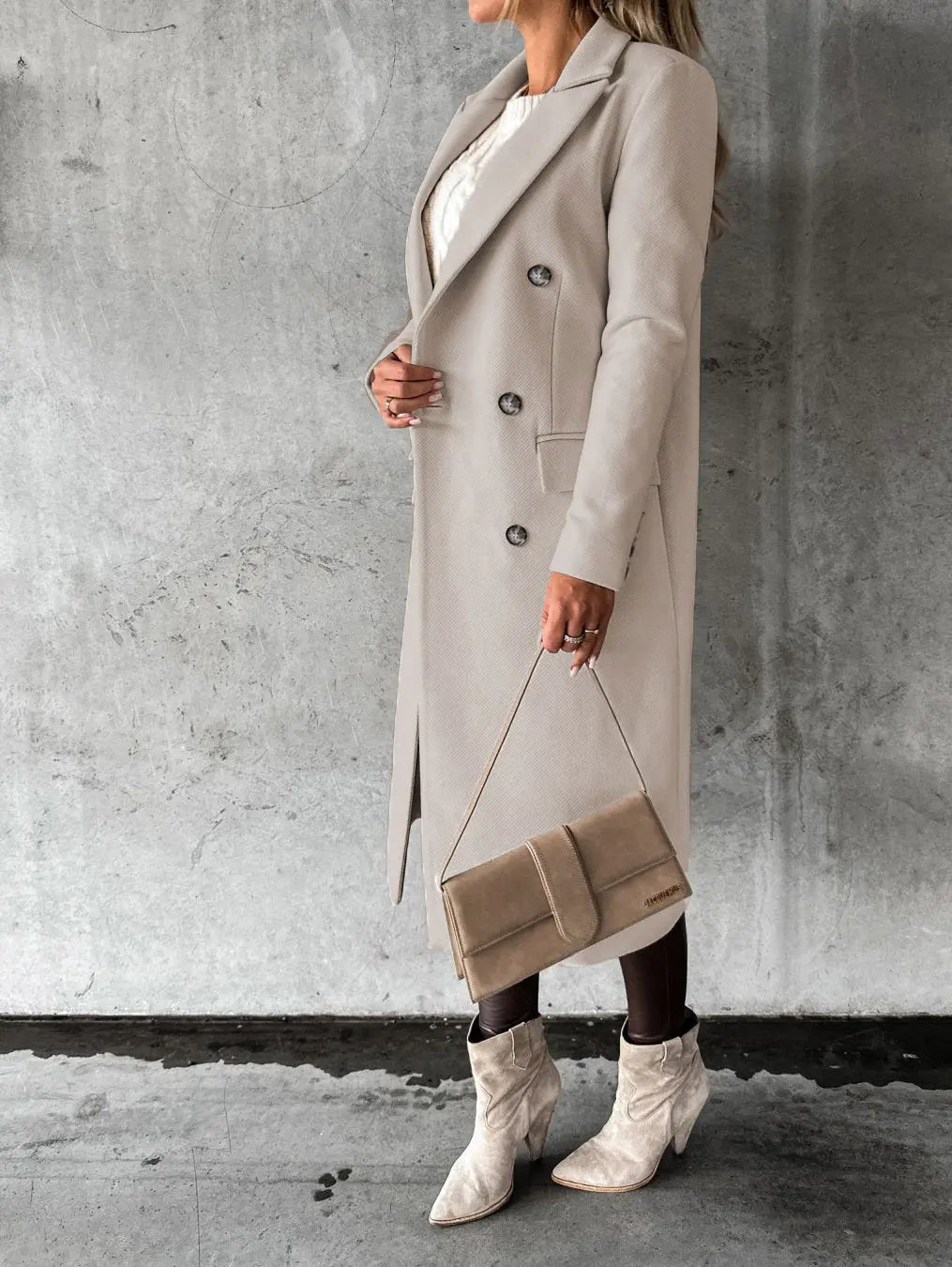 Slim Fit Double Breasted Lapel Long Coat KNOWRIC
