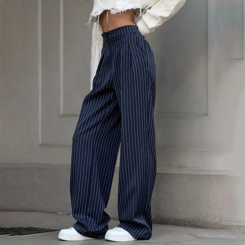 Pinstripe Pleated Wide-Leg Pants KNOWRIC