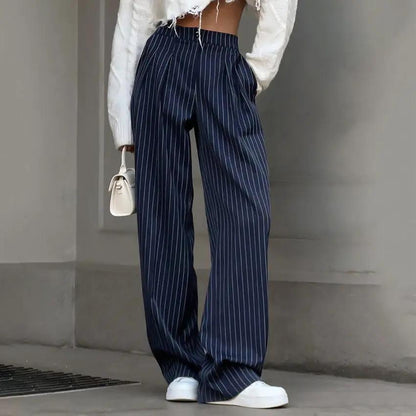 Pinstripe Pleated Wide-Leg Pants KNOWRIC