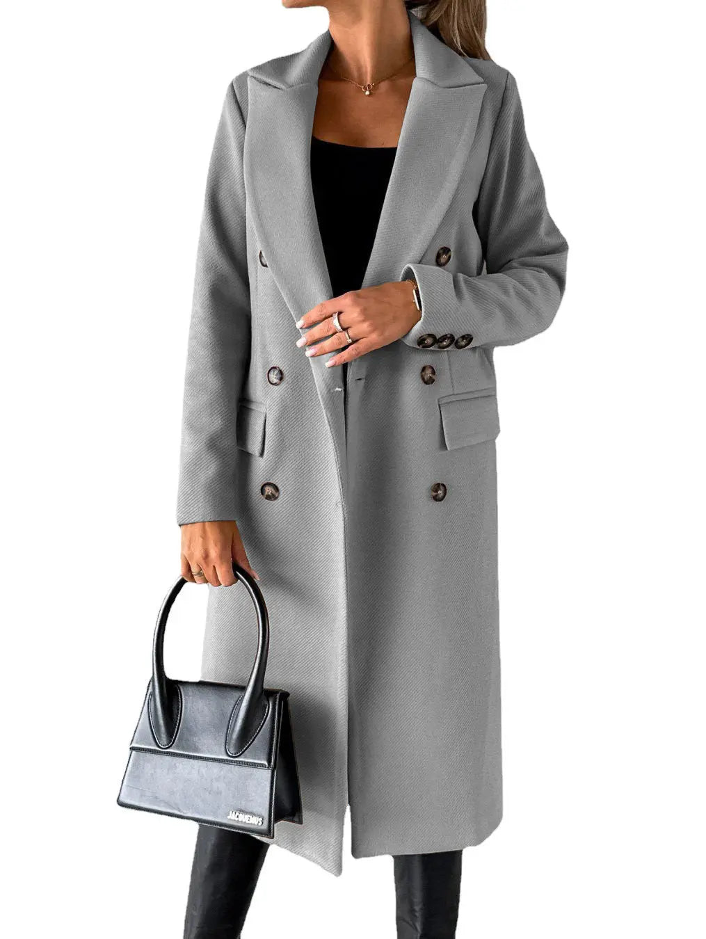 Slim Fit Double Breasted Lapel Long Coat KNOWRIC