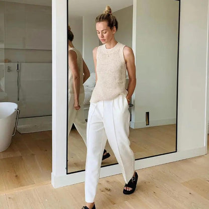 Knit Hollow Solid Tank Top KNOWRIC