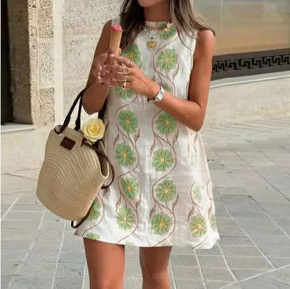Romantic Print Sleeveless Short Dress KNOWRIC