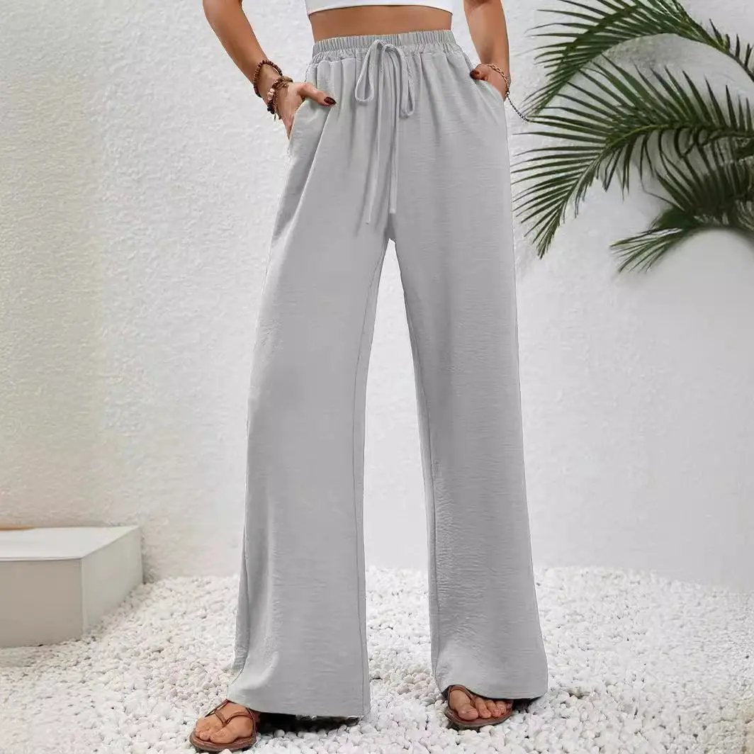 Drawstring Wide-Leg Casual Trousers with Pockets KNOWRIC