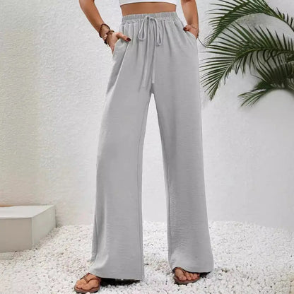 Drawstring Wide-Leg Casual Trousers with Pockets KNOWRIC