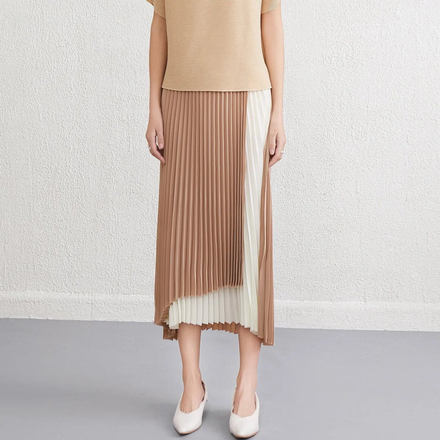 Two Tone Pleated Long Skirt KNOWRIC