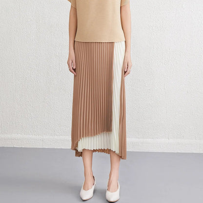 Two Tone Pleated Long Skirt KNOWRIC