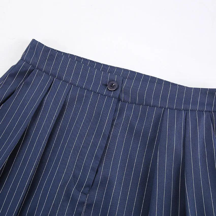 Pinstripe Pleated Wide-Leg Pants KNOWRIC