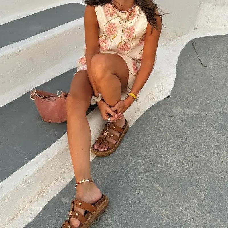 Romantic Print Sleeveless Short Dress KNOWRIC