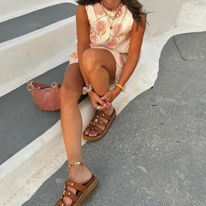 Romantic Print Sleeveless Short Dress KNOWRIC