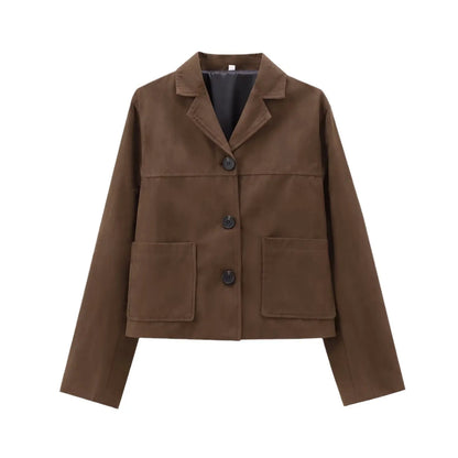 Retro 'Old Money' Suede Short Jacket - Thick Brown KNOWRIC
