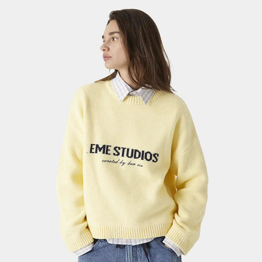 Loose Fit Letter Embroidered Pullover Sweater KNOWRIC