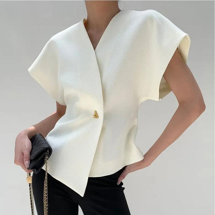 Elegant Socialite Style Fitted Waist Solid Color Top Trendsi