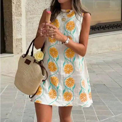 Romantic Print Sleeveless Short Dress KNOWRIC