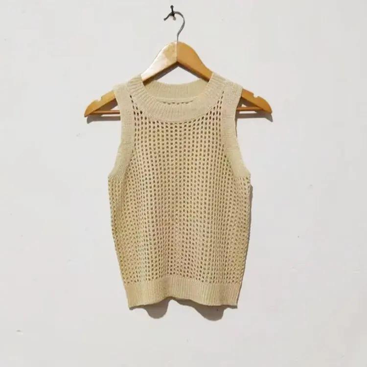 Knit Hollow Solid Tank Top KNOWRIC
