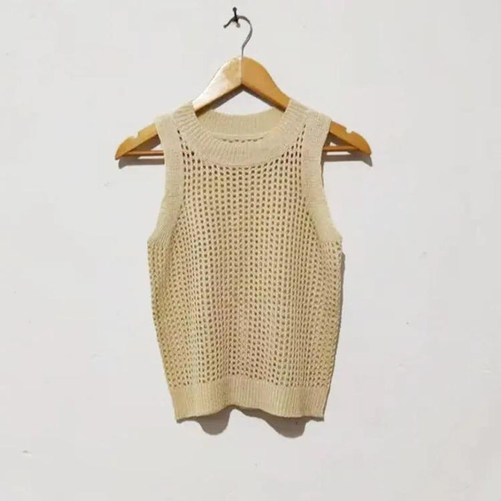 Knit Hollow Solid Tank Top KNOWRIC