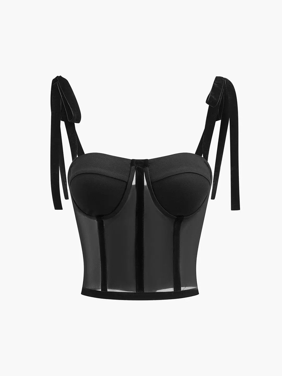 Semi-Sheer Tied Mesh Cami Crop Top KNOWRIC