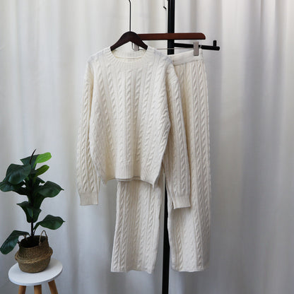 Cozy Knitted Sweater & Wide-Leg Pants Two-Piece Set - KNOWRIC