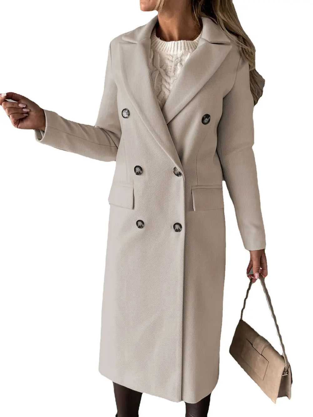 Slim Fit Double Breasted Lapel Long Coat KNOWRIC