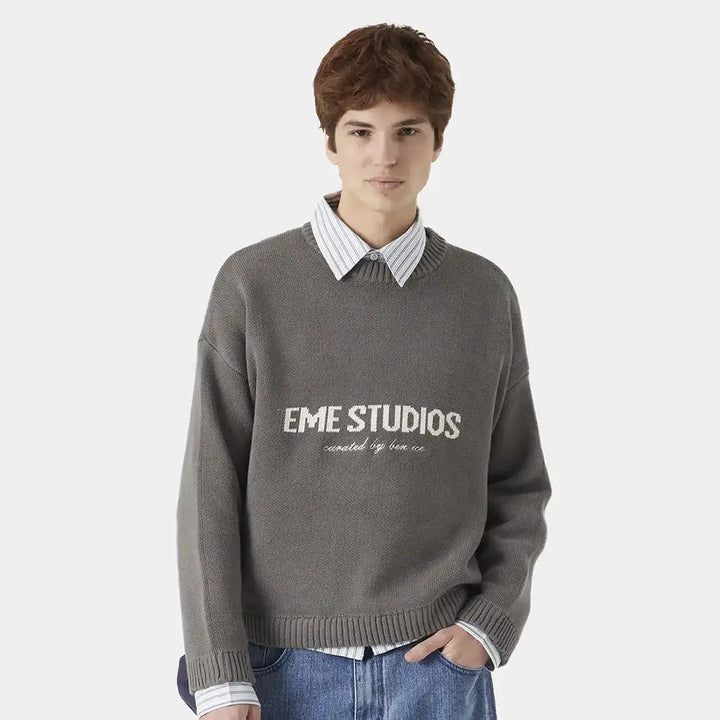 Loose Fit Letter Embroidered Pullover Sweater KNOWRIC
