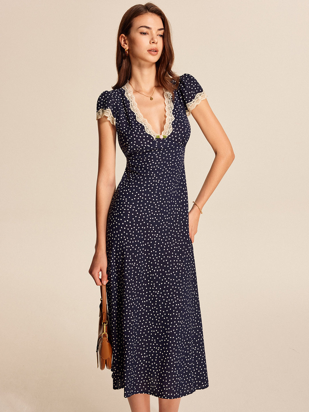 Elegant Polkadot Lace Maxi Dress - KNOWRIC