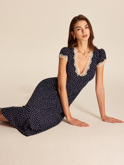 Elegant Polkadot Lace Maxi Dress - KNOWRIC