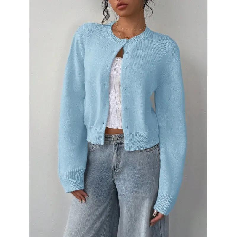 Slim-Fit Cropped Knitted Cardigan Sweater KNOWRIC