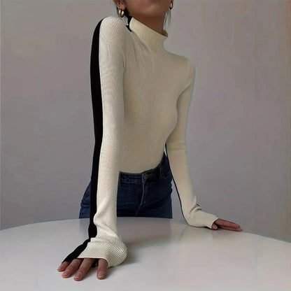 Black With High Collar Knitted New Versatile Long Sleeves KNOWRIC