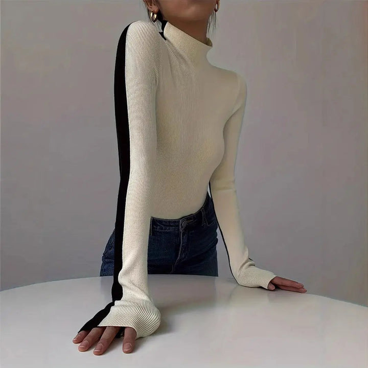 Black With High Collar Knitted New Versatile Long Sleeves KNOWRIC