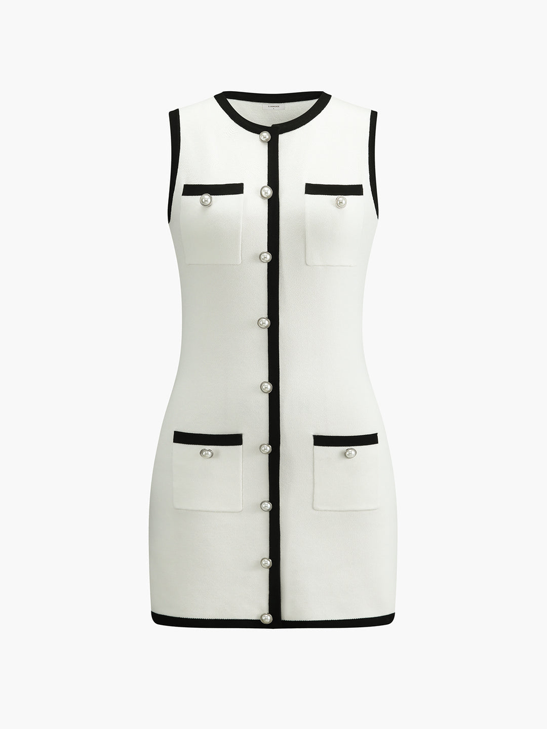 Multi Pocket Button Sleeveless Short Sweater Dress - KNOWRIC