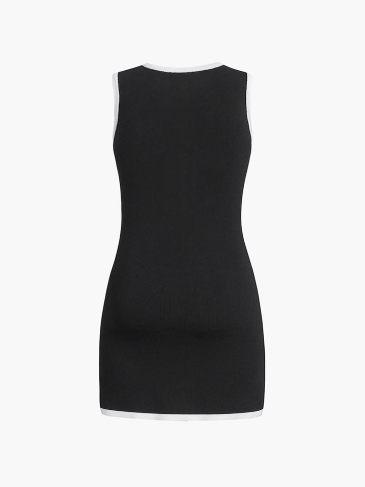 Multi Pocket Button Sleeveless Short Sweater Dress - KNOWRIC