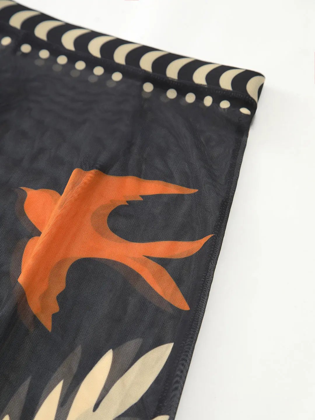 Bird Print Mesh Cover Up Maxi Skirt KNOWRIC