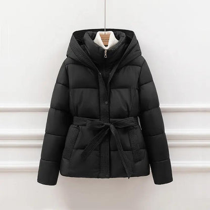 Chic Belted Cropped Puffer Jacket KNOWRIC