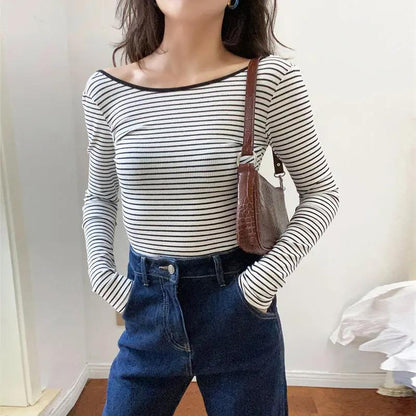 Chic Striped Low-Cut Backless Knit Top KNOWRIC