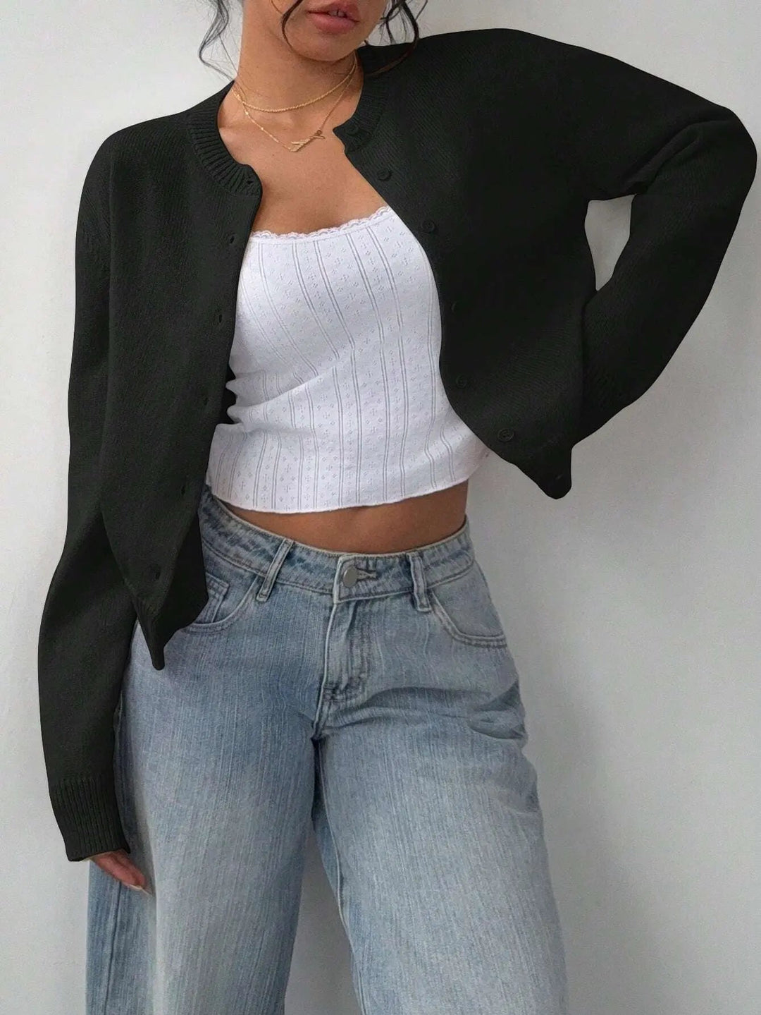 Slim-Fit Cropped Knitted Cardigan Sweater KNOWRIC