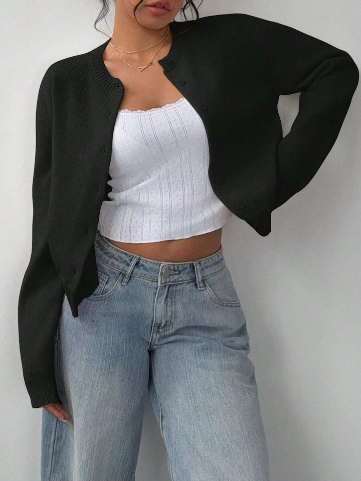 Slim-Fit Cropped Knitted Cardigan Sweater KNOWRIC