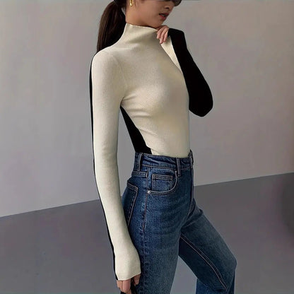 Black With High Collar Knitted New Versatile Long Sleeves KNOWRIC