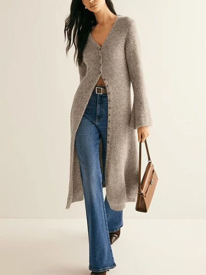 Timeless Khaki Longline Retro Cardigan KNOWRIC