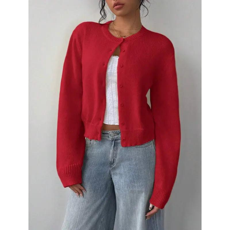 Slim-Fit Cropped Knitted Cardigan Sweater KNOWRIC