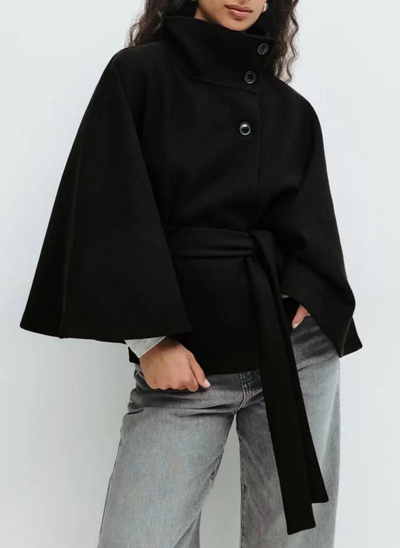 Statement High-Collar Drape Coat KNOWRIC