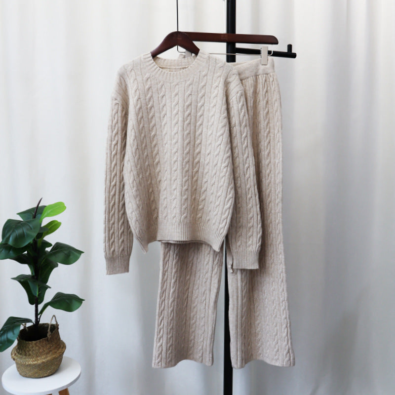 Cozy Knitted Sweater & Wide-Leg Pants Two-Piece Set - KNOWRIC