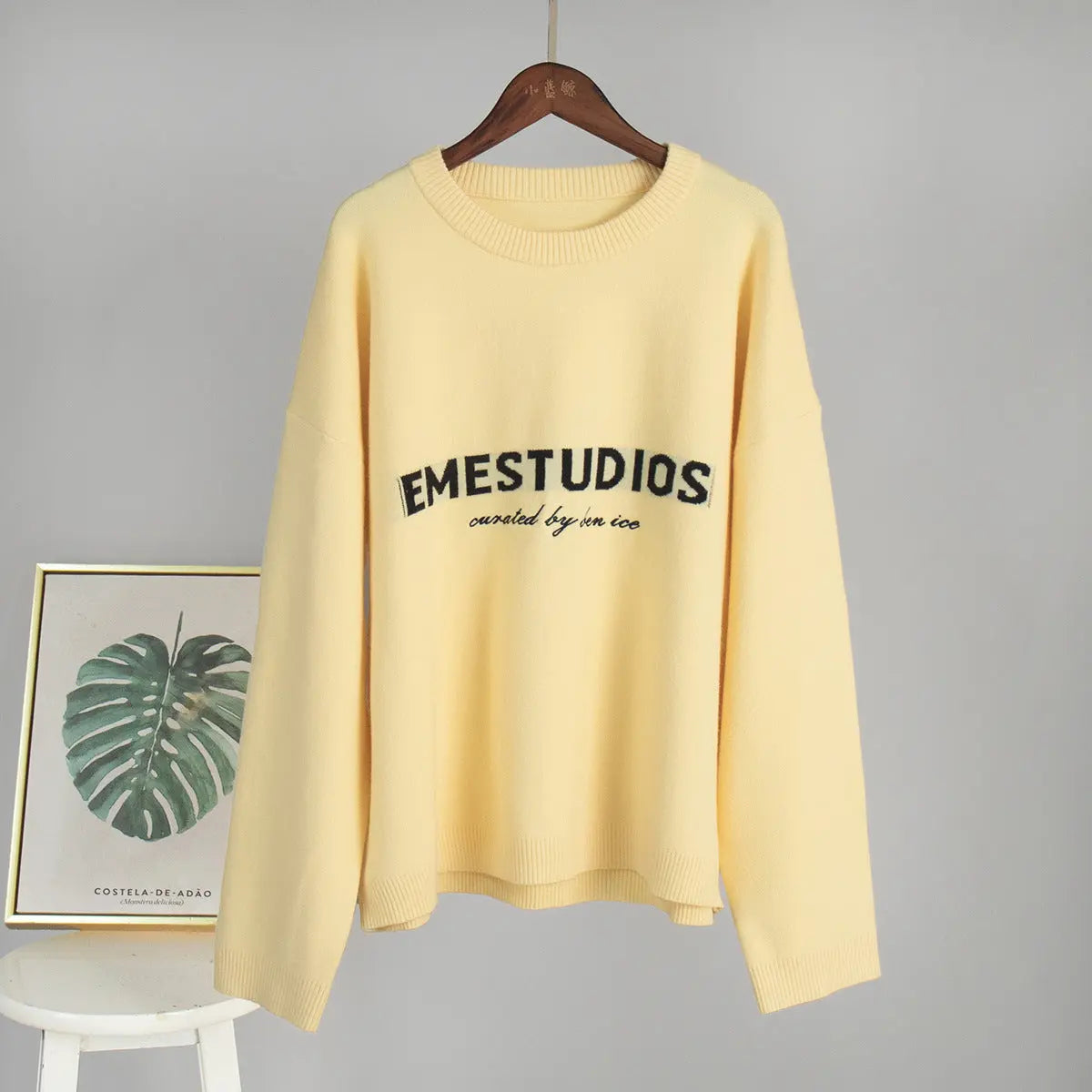 Loose Fit Letter Embroidered Pullover Sweater KNOWRIC