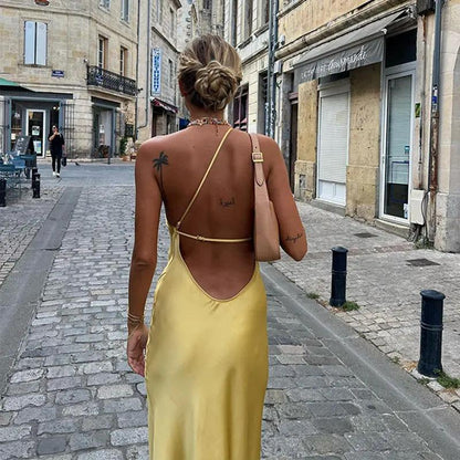 Moonlight Open Back Satin Slit Long Dress KNOWRIC